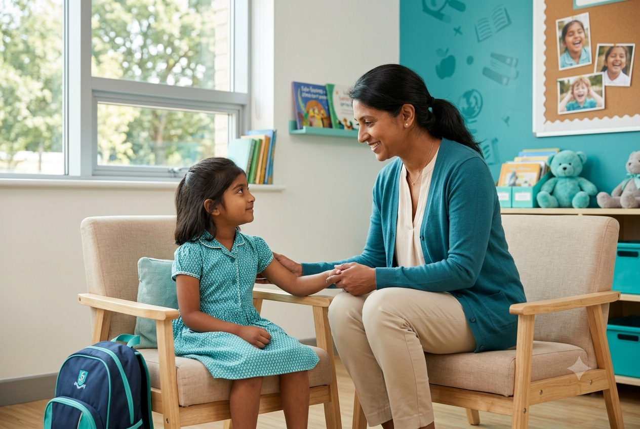 South Asian parent and teacher reviewing IEP accommodation papers together