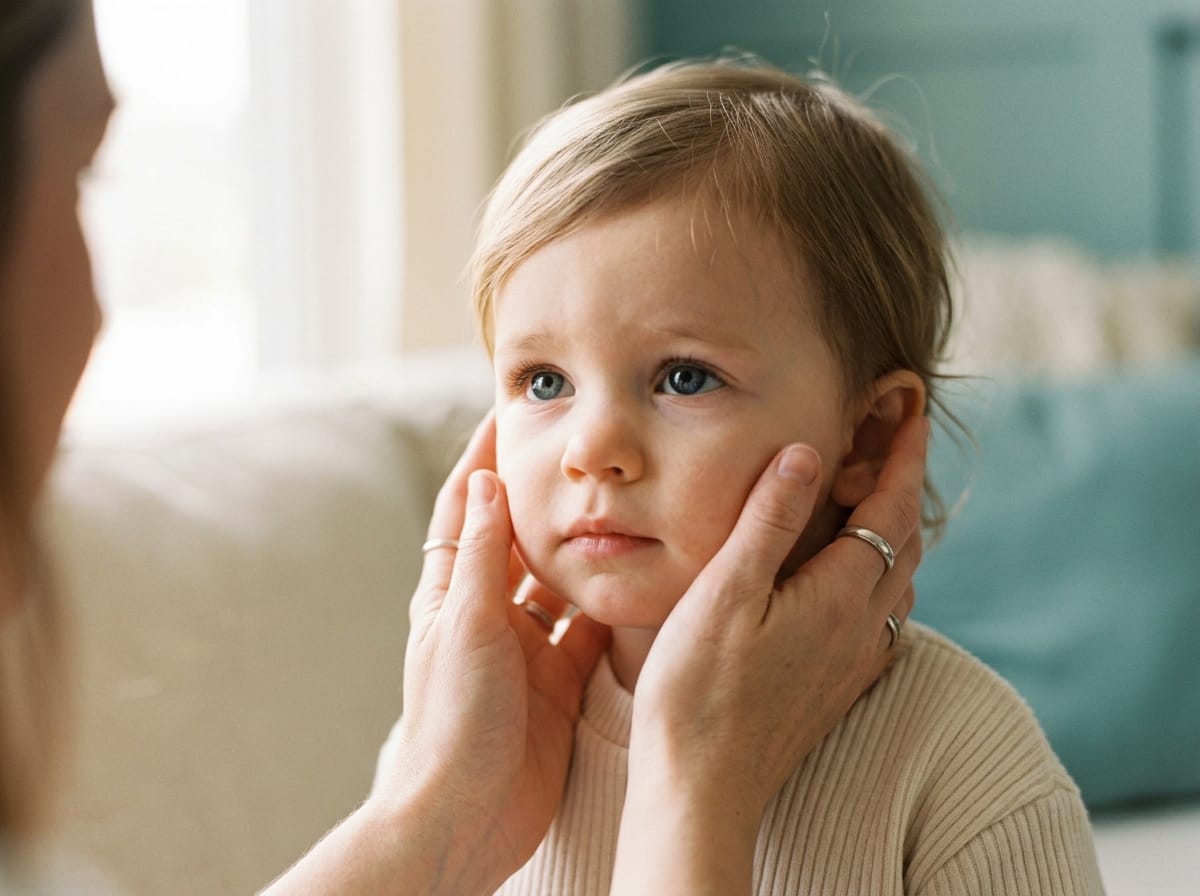 Parent checking toddler for hydrocephalus signs — when to go to emergency