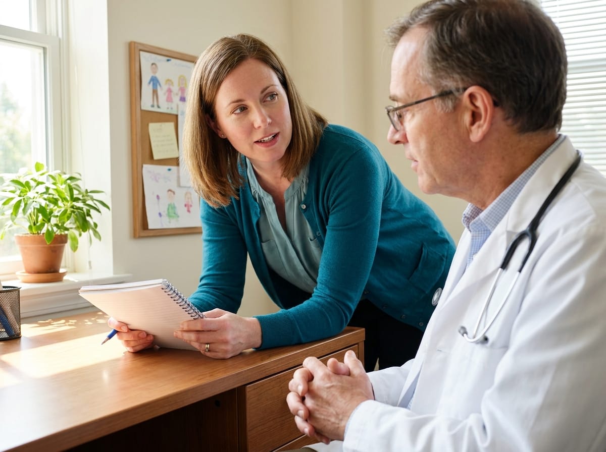 Parent and doctor discussing communicating hydrocephalus causes — infection, haemorrhage and congenital factors