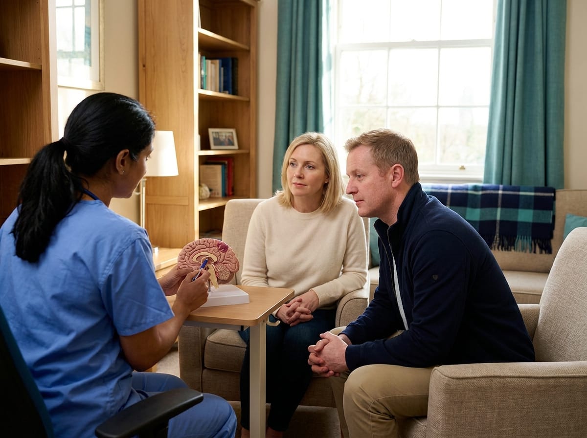 Neurosurgeon explaining VP shunt and ETV treatment options — communicating hydrocephalus surgical choices