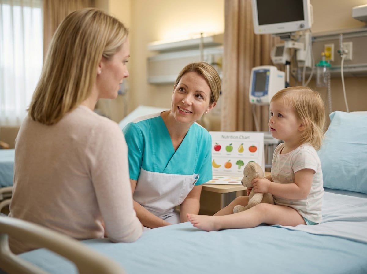 Parent reviewing child's brain imaging report with a doctor — understanding hydrocephalus scan results