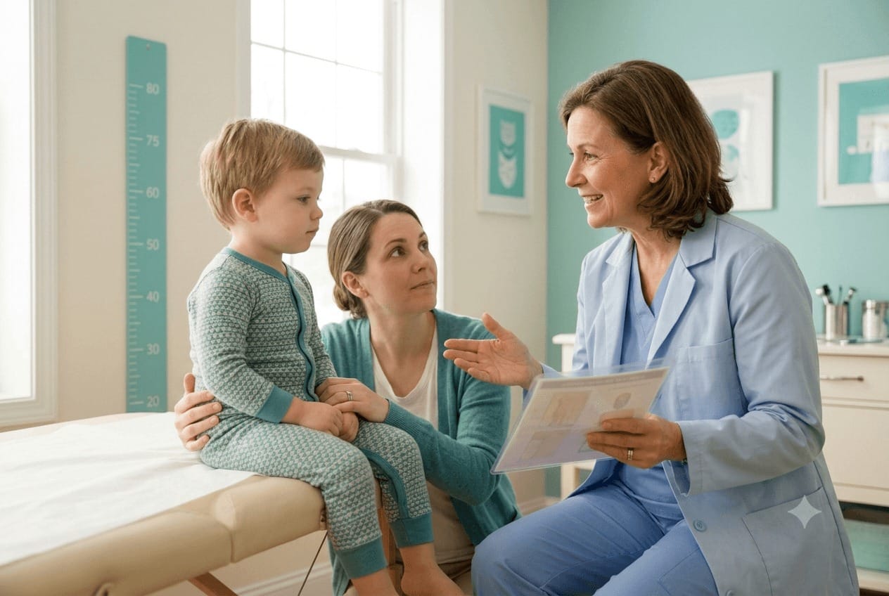 South Asian mother carefully giving liquid medication to toddler with medicine dropper