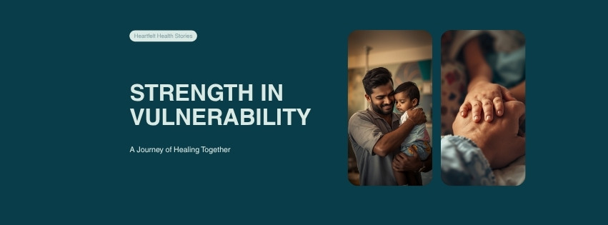 South Asian father holding young toddler son closely in children's hospital, love and determination