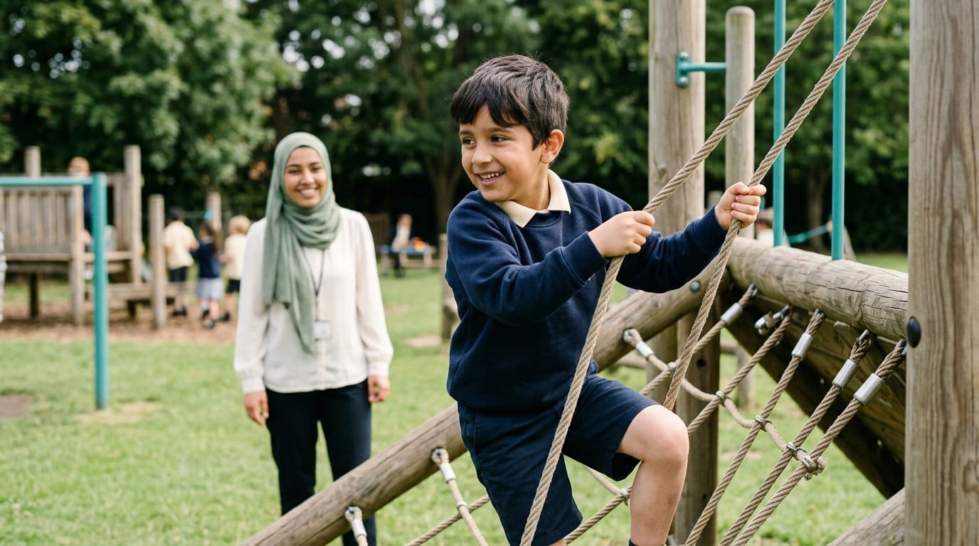 A child with epilepsy playing safely with staff supervision