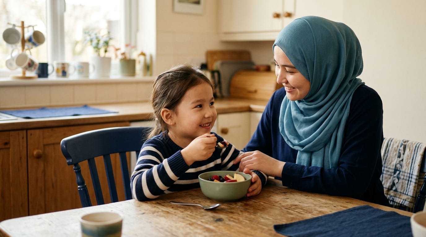 A respite carer supporting a child with everyday routines