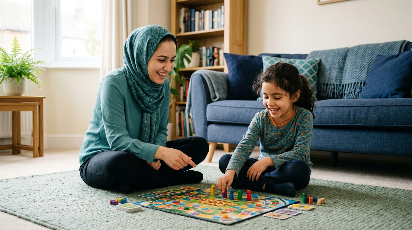 A trained respite carer playing with a child at home