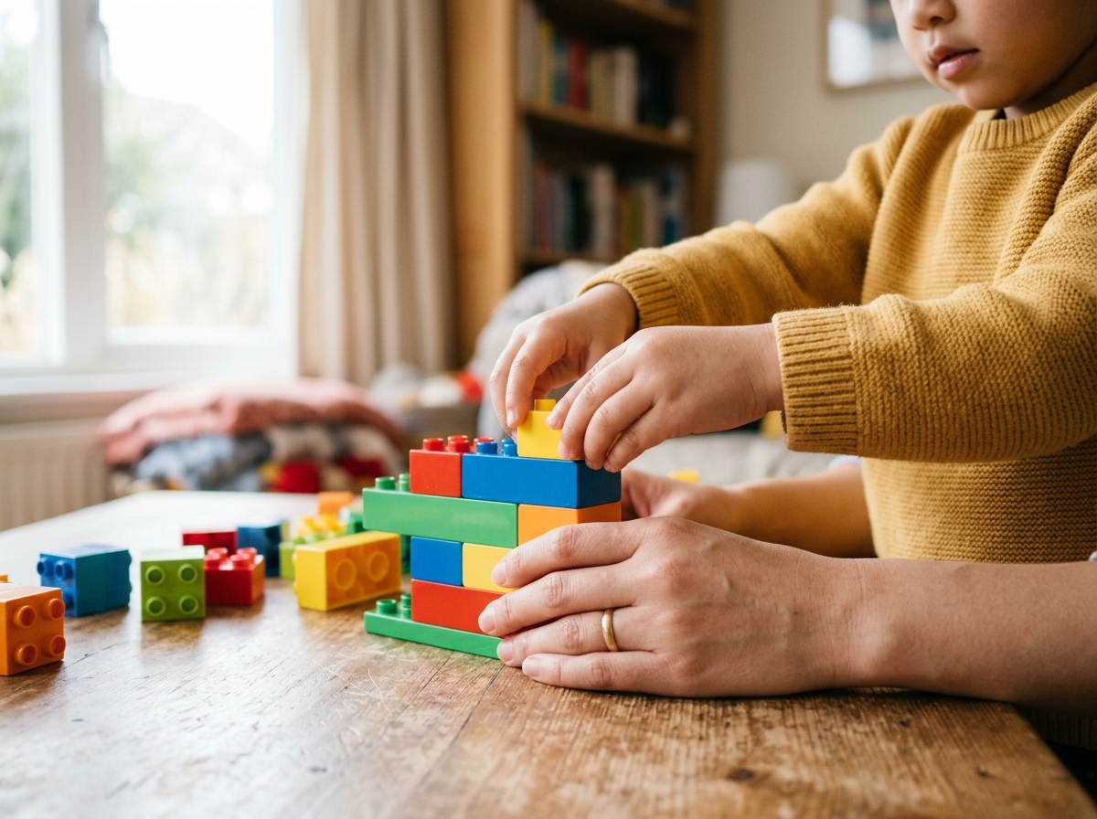 Child assembling building blocks