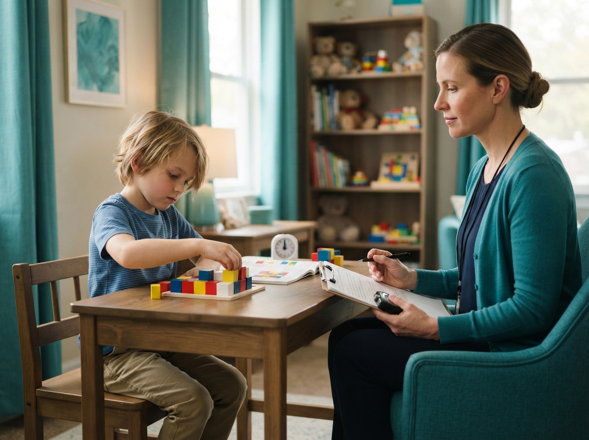 neuropsychological assessment hydrocephalus — child completing puzzle with clinician