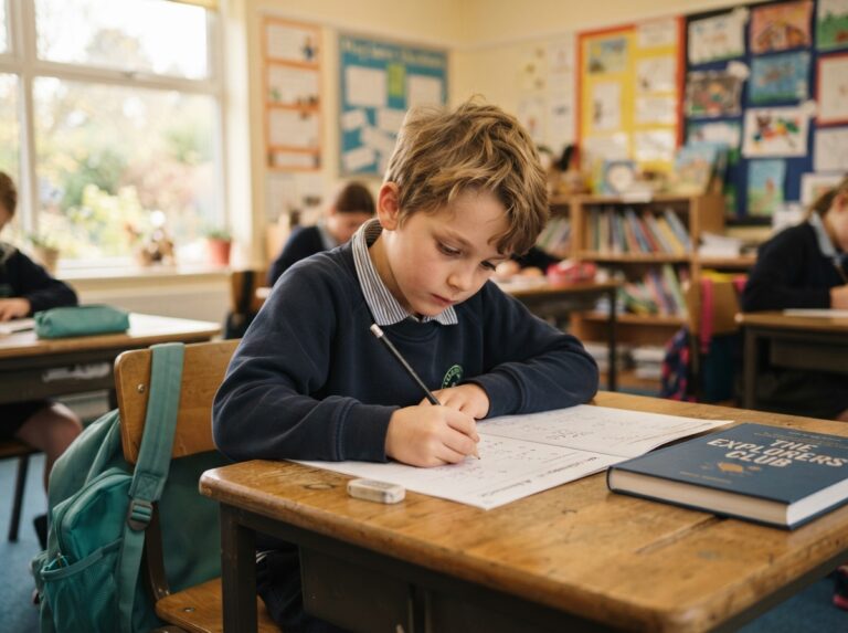 brain shunt normal life — child at school desk concentrating on work