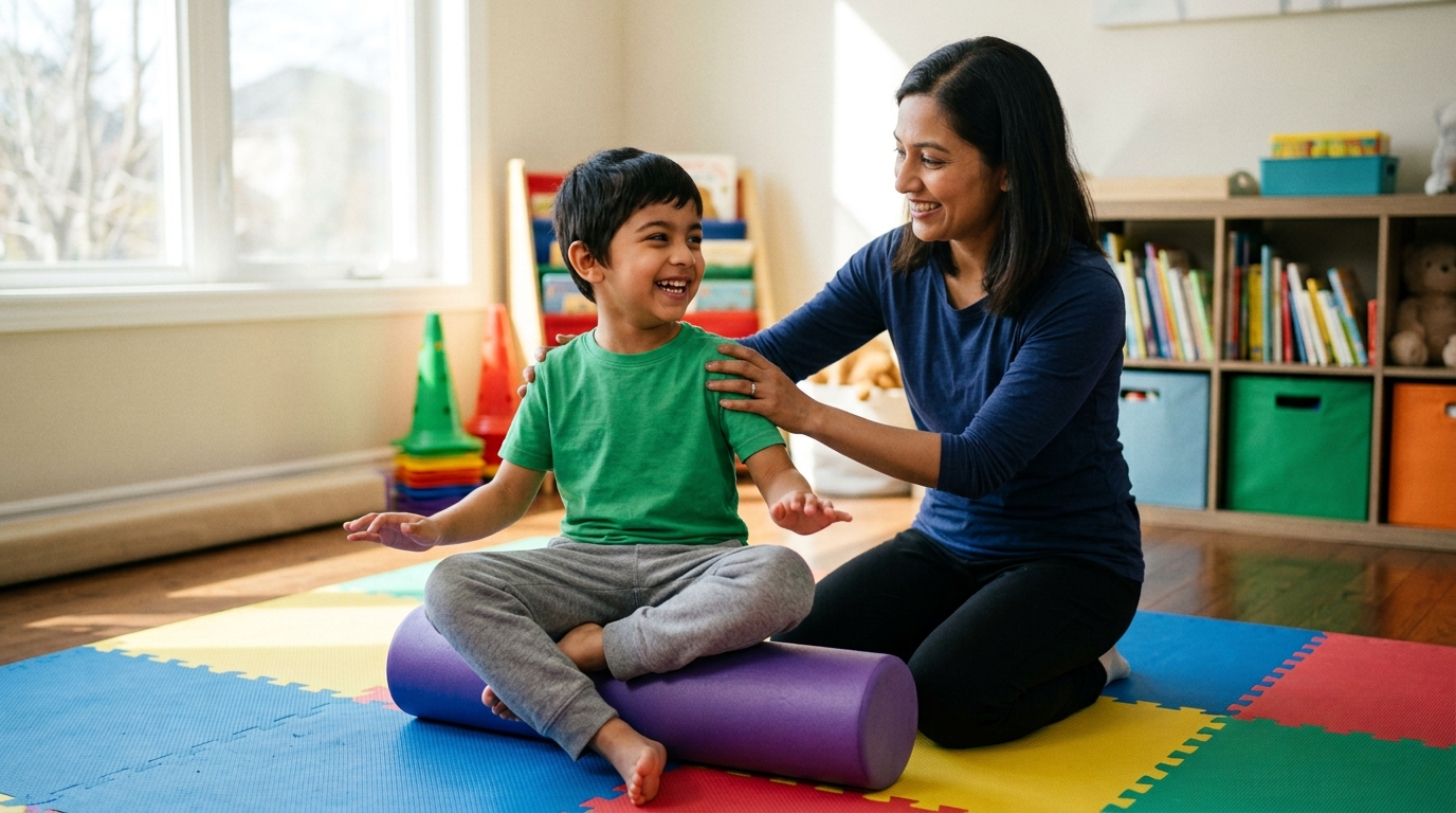 Child doing balance exercise