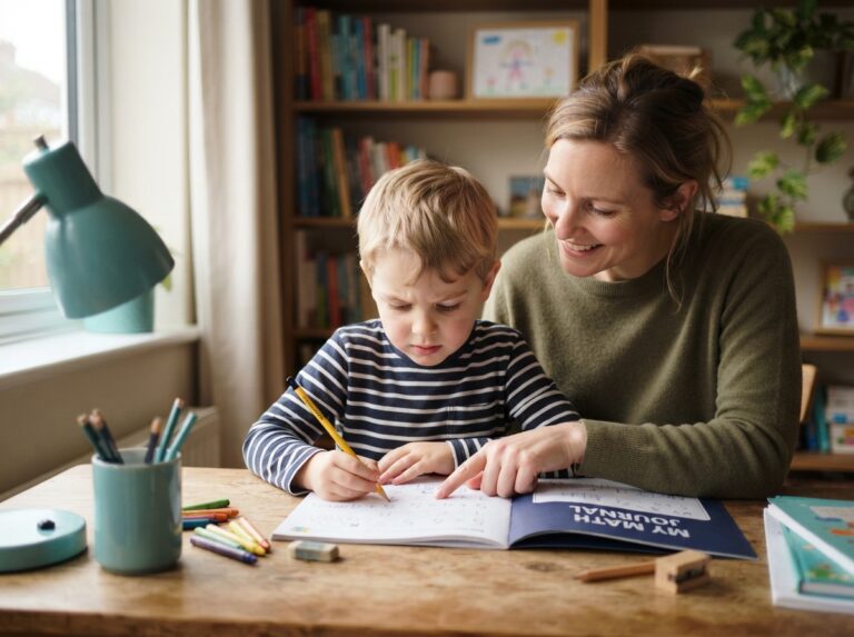 child with hydrocephalus cognitive challenges — young child doing homework with parent support