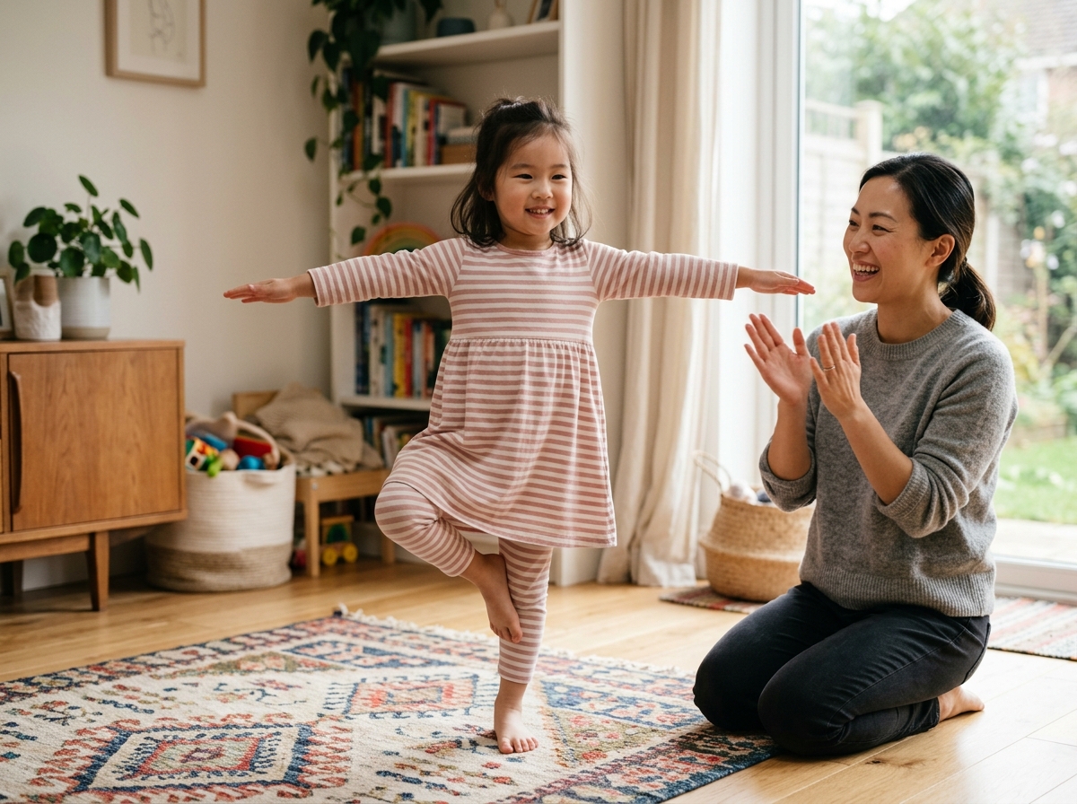 Child holding balance pose