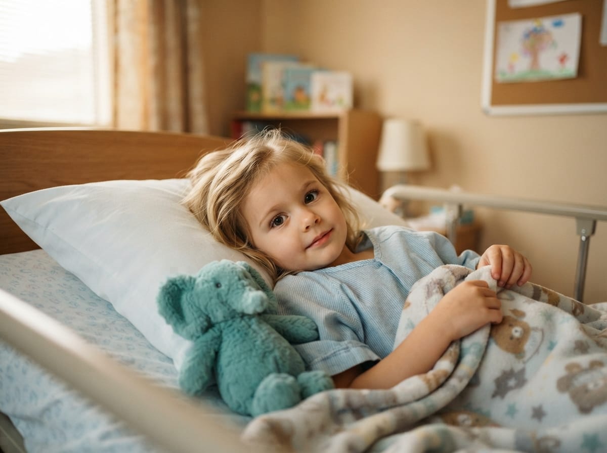 post-infectious epilepsy children — child in hospital bed, resting but alert