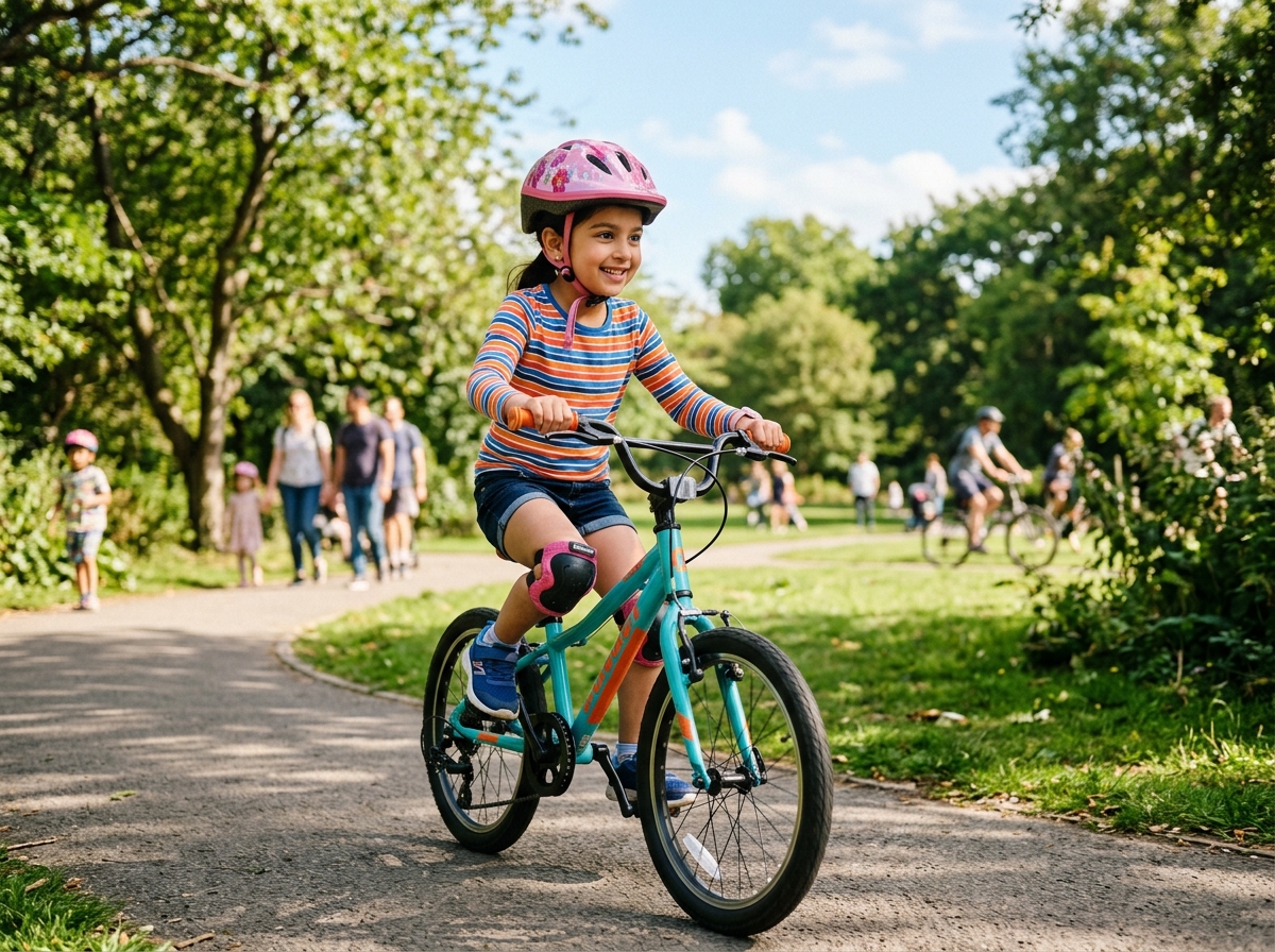 Child riding bike outdoors