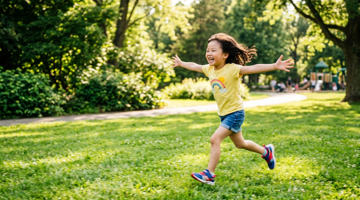 Child running and laughing in