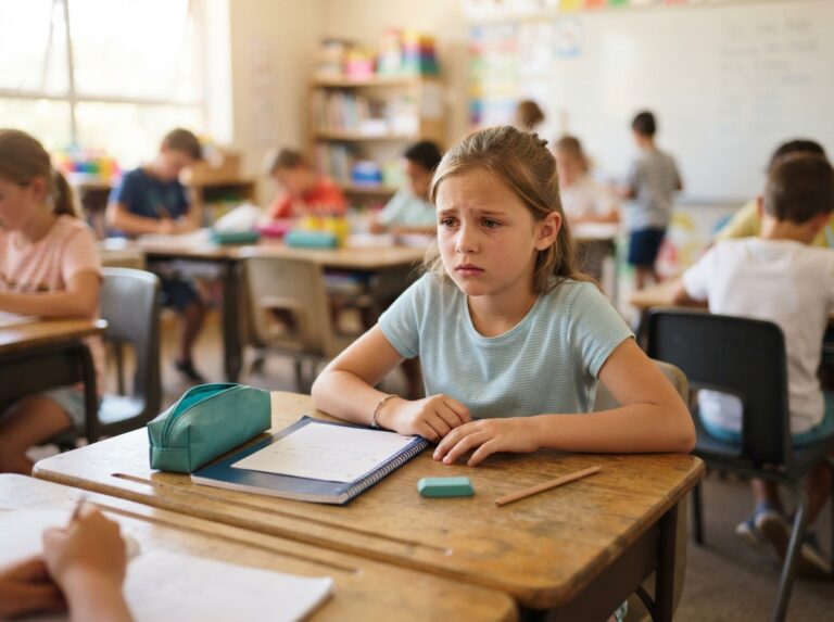 hydrocephalus behavioural issues children — child at school struggling to concentrate on a task