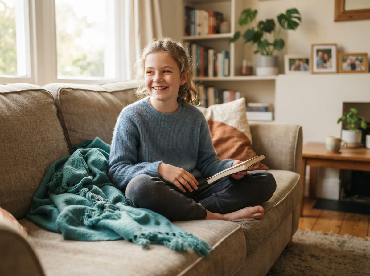 childhood epilepsy remission — child smiling during a quiet moment at home