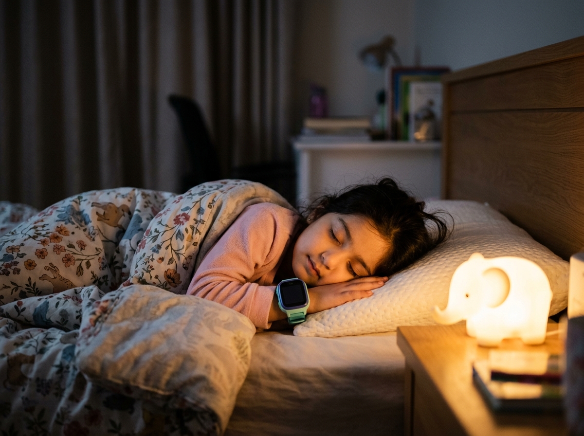 Child sleeping with smartwatch