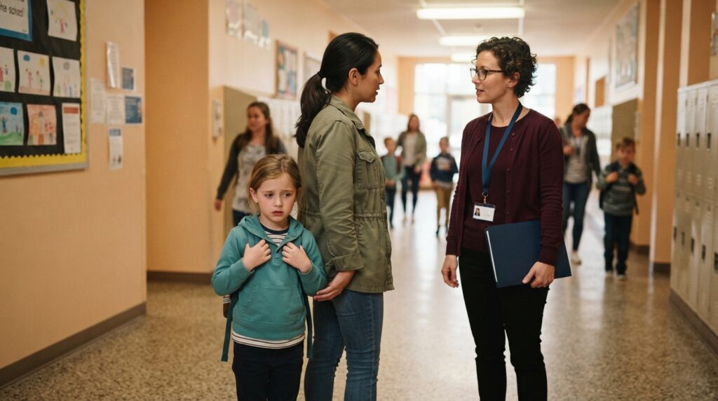 Child standing behind parent