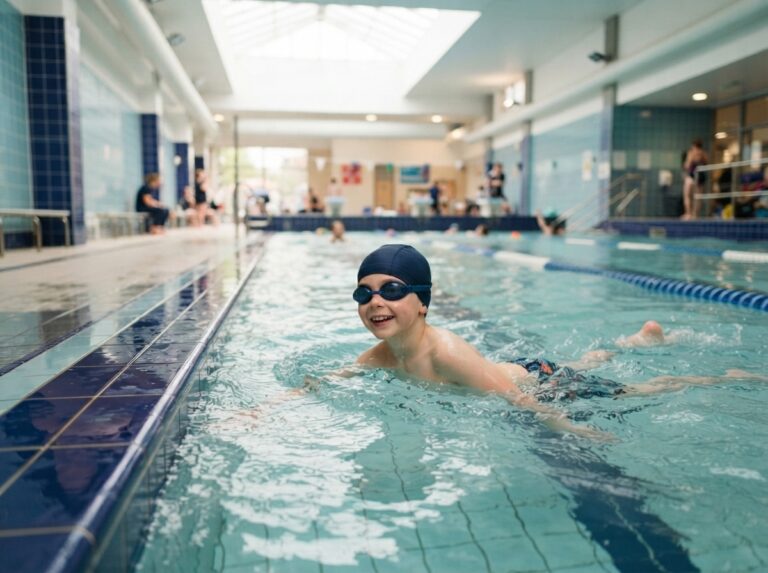 life with a VP shunt long term — child swimming in a pool with a parent watching