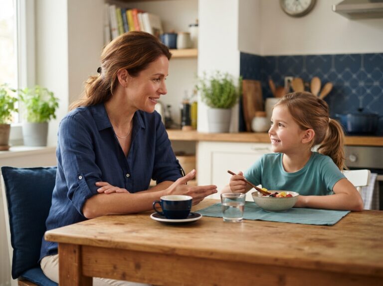 shunt and behaviour — child with parent having a calm conversation at home