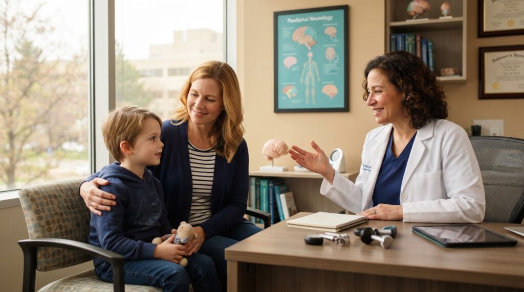 Child with parent in consultation