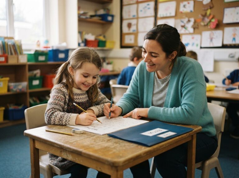 hydrocephalus school behaviour — child working with a teaching assistant in a classroom