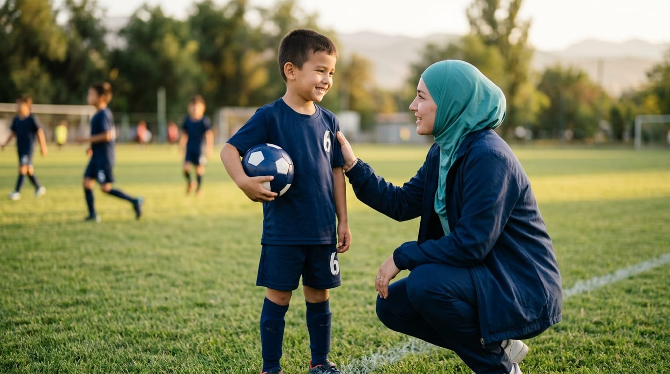 A coach briefed about a child's shunt before play