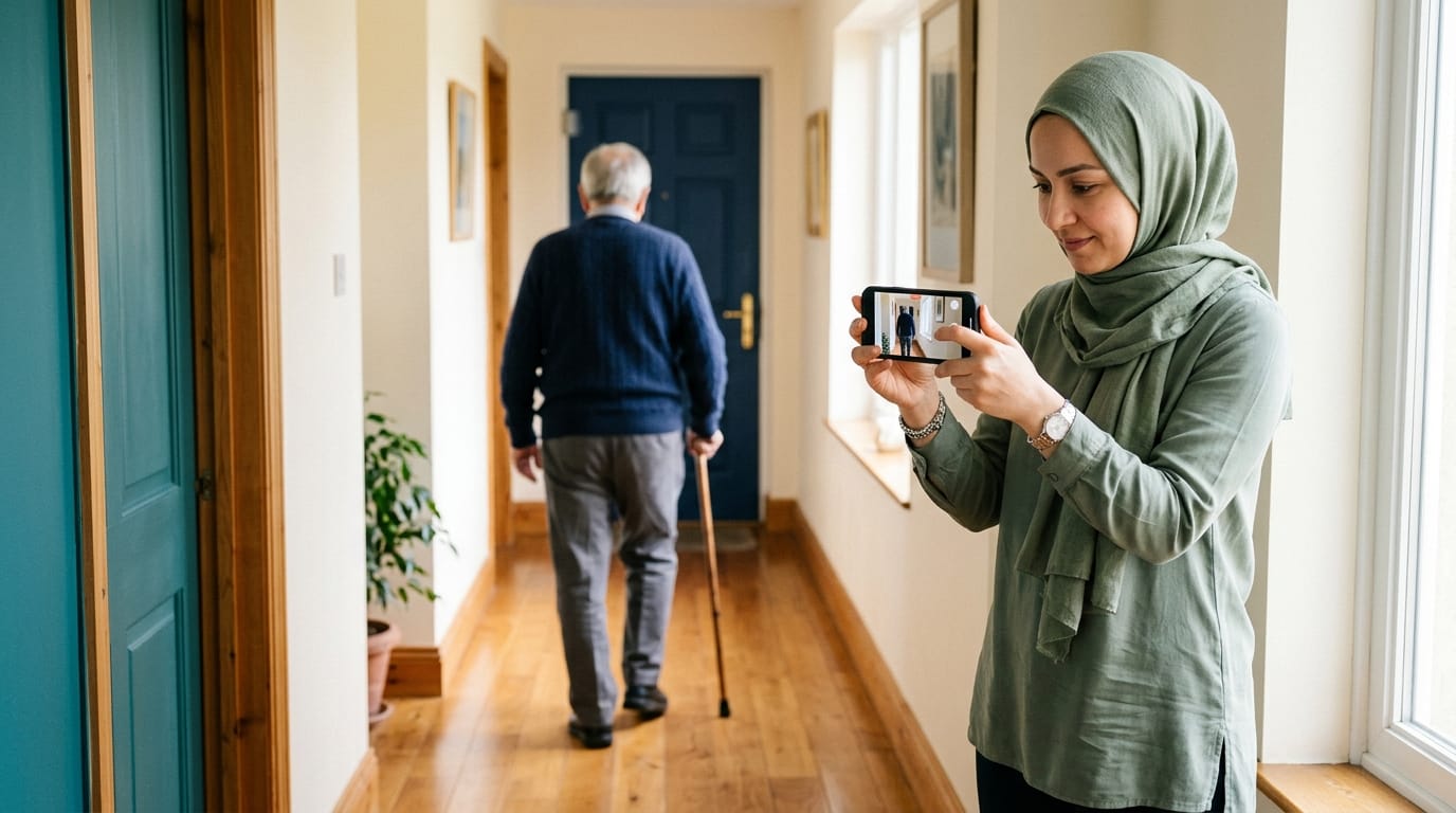 Recording a short video of a relative's walking to show the doctor