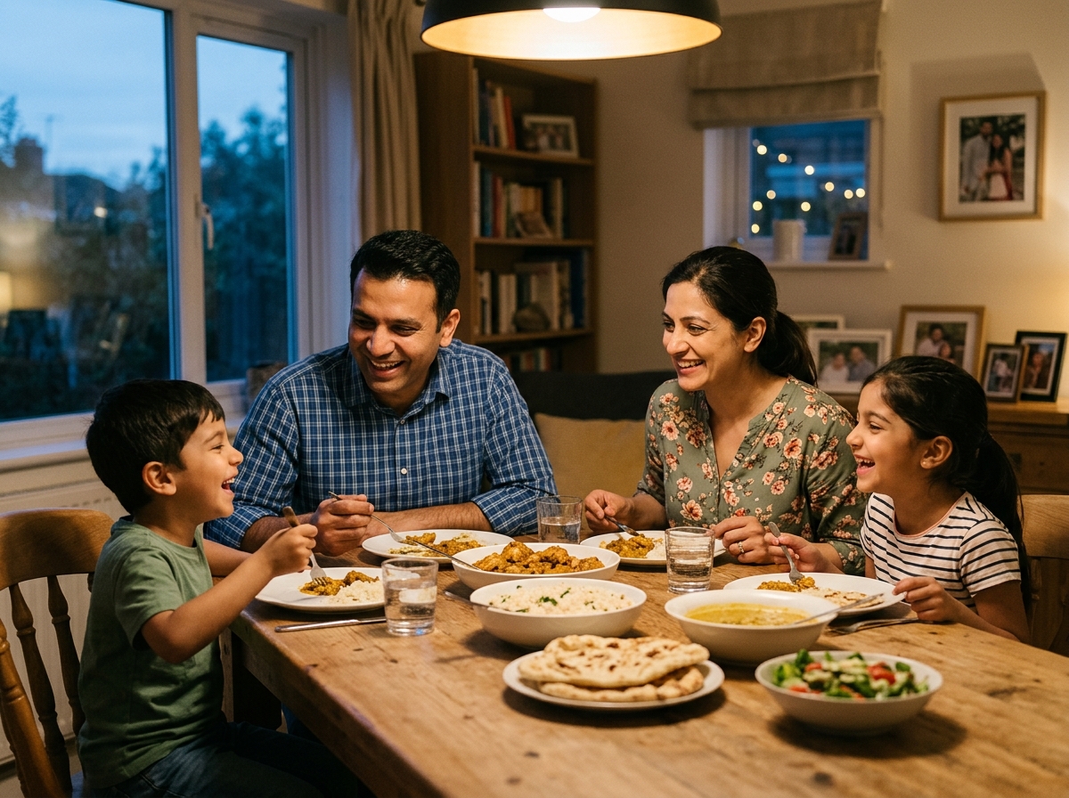 Family eating together at table