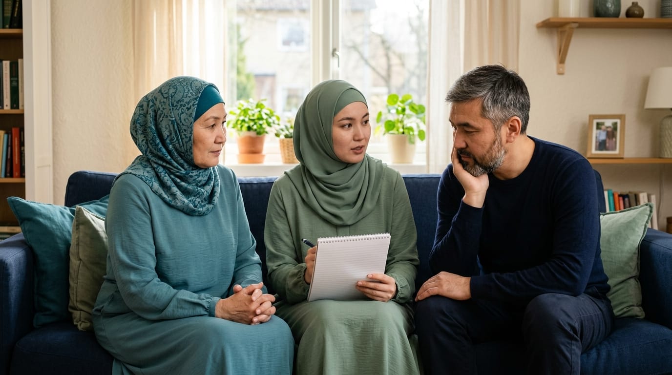Family discussing an elderly relative's changing health