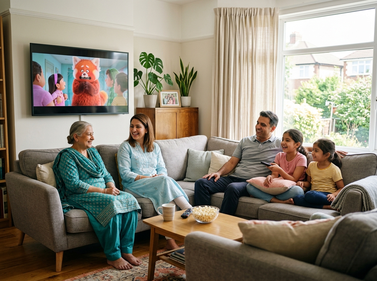 Family watching TV together