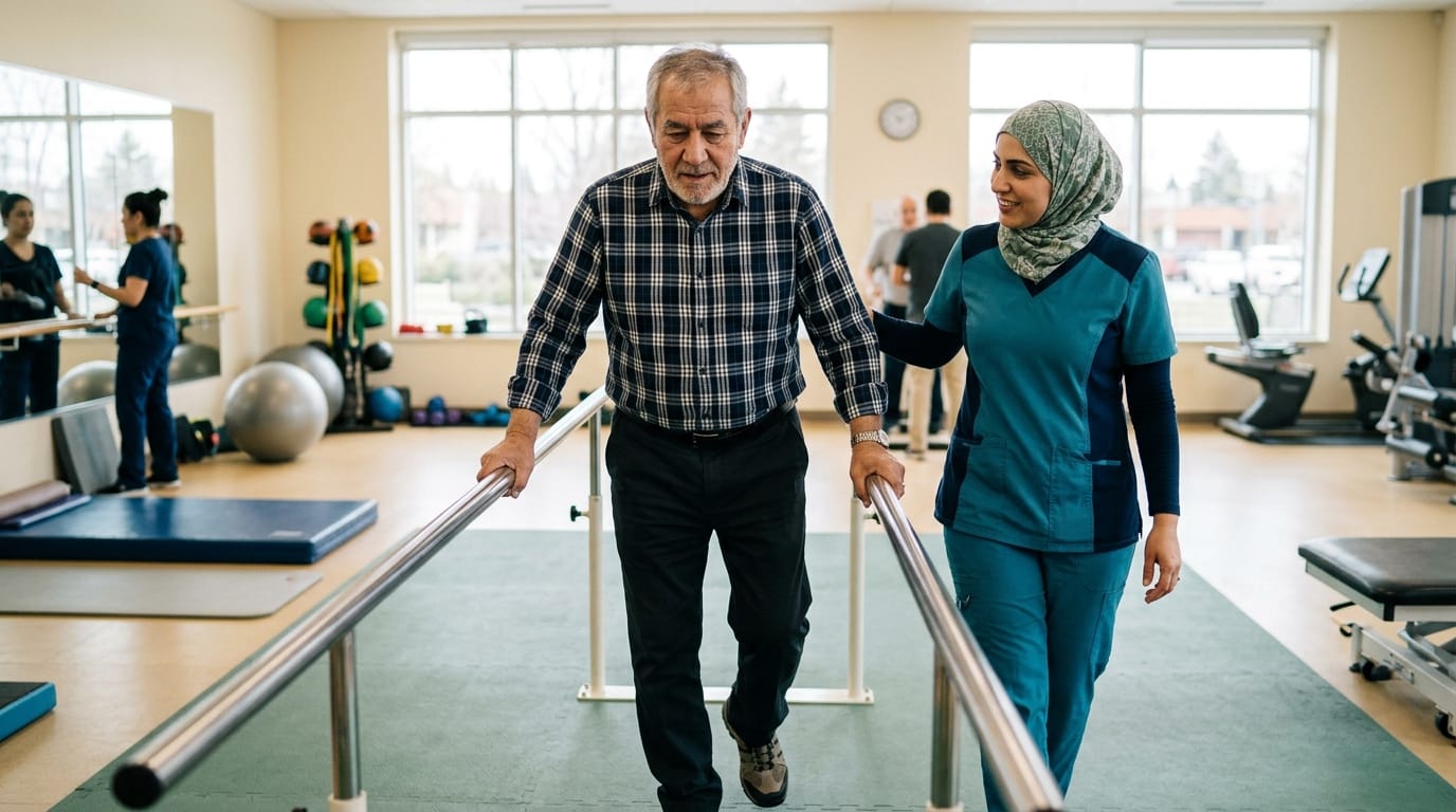 Rehabilitation walking practice after shunt surgery in an older adult