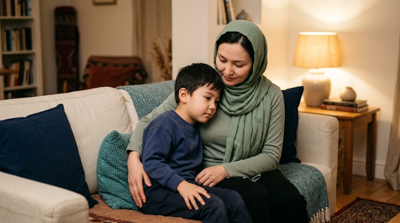 A parent and child at home during a period of financial pressure
