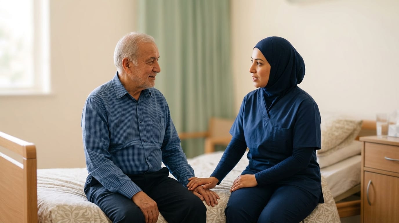 A patient being prepared and reassured before a CSF tap test