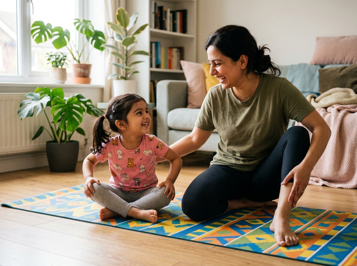 Parent and child exercising toge…