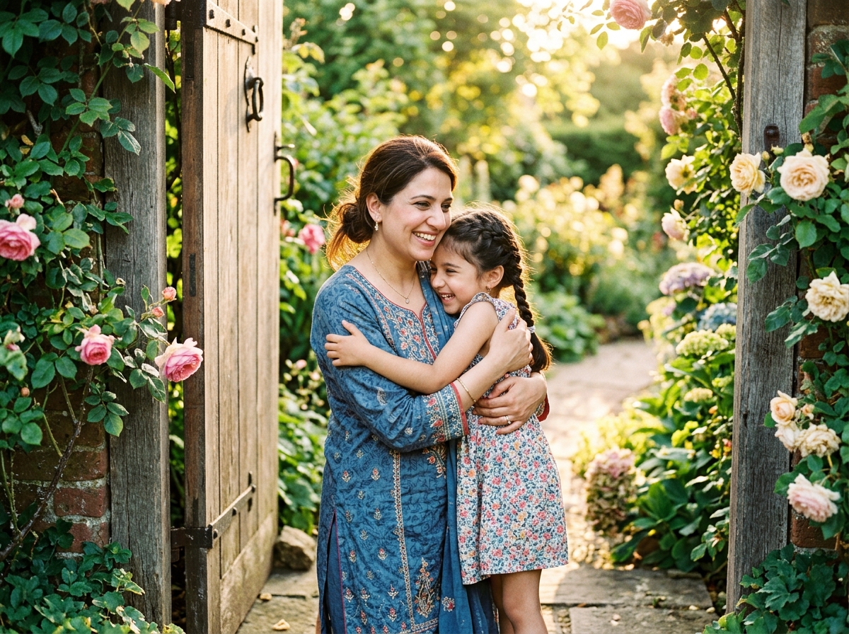 Parent and child hugging