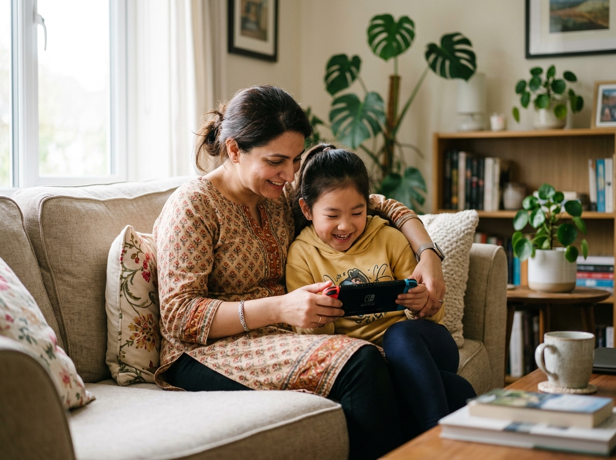 Parent and child playing game