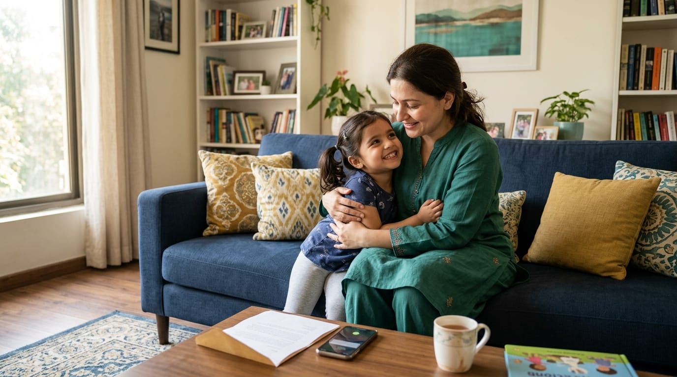 medicaid coverage approved — parent and child relieved at home