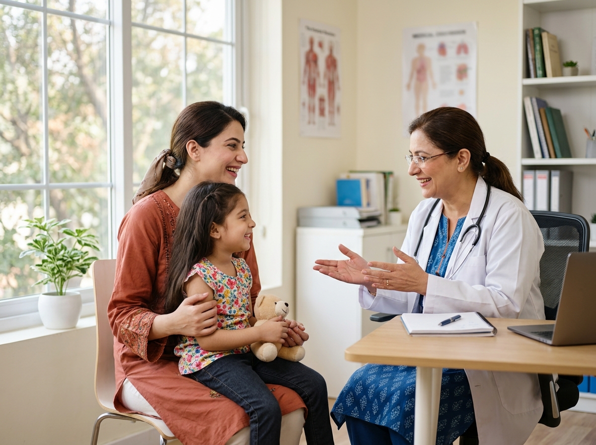 Parent and child talking to