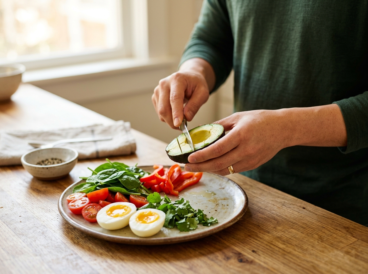 Parent preparing meal on counter