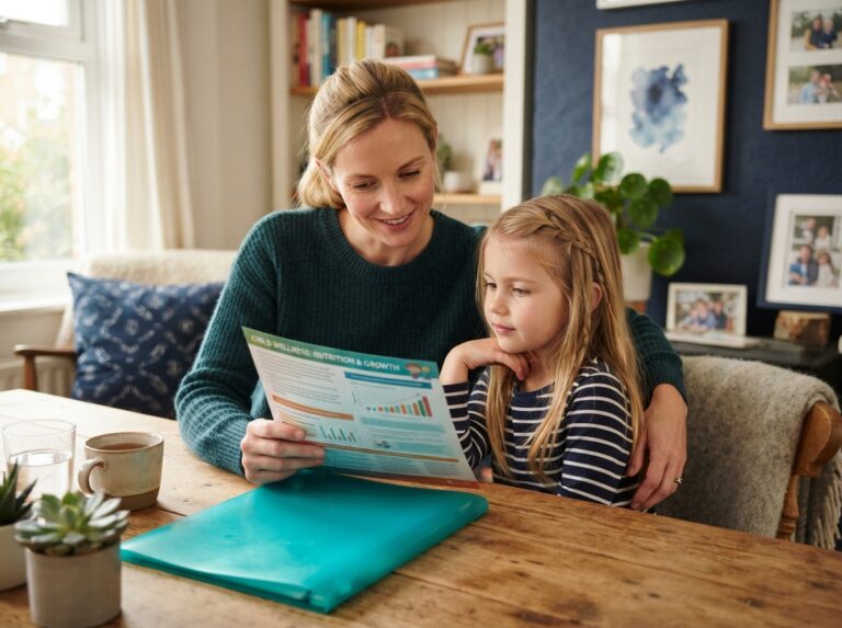 epilepsy diet research — parent reading health leaflet with young child at table