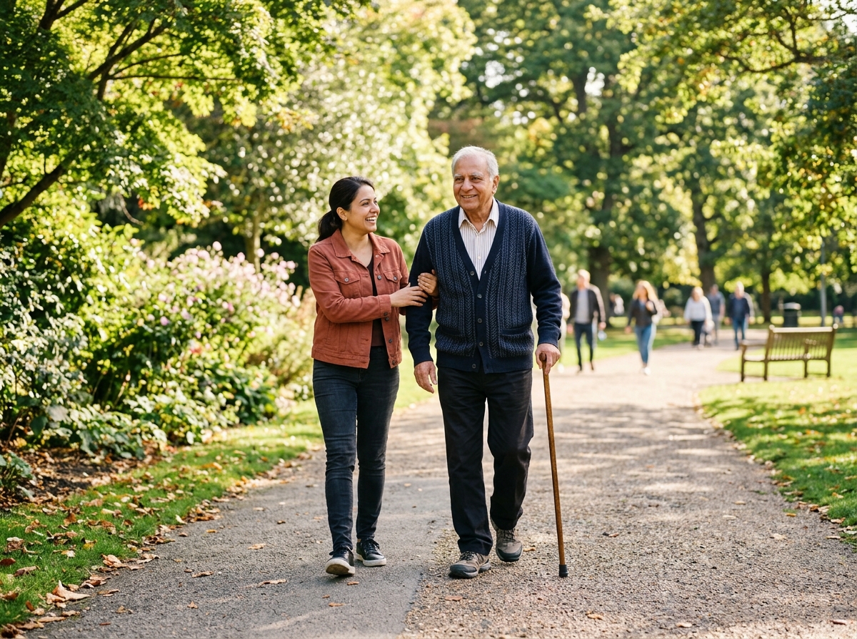 Senior adult walking with support