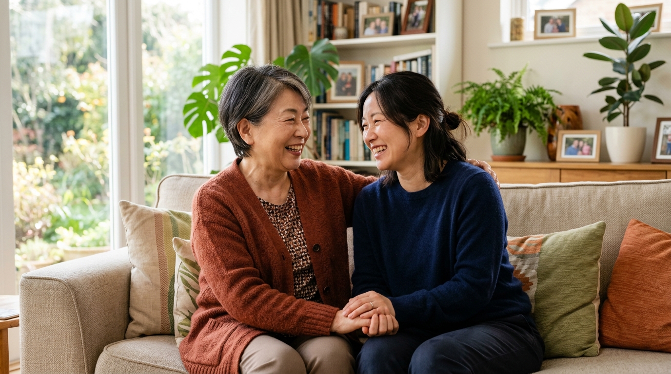 Seniors sitting together on porch
