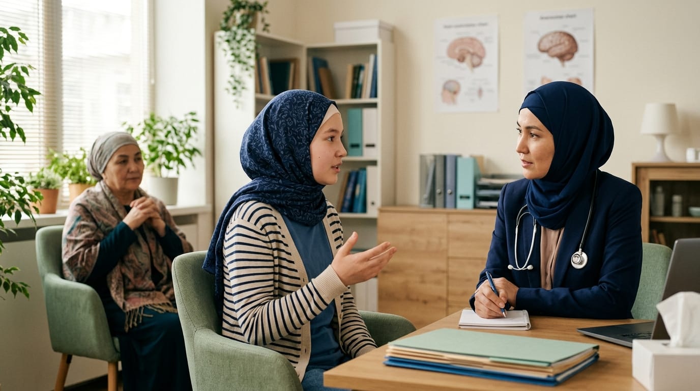 A teenager speaking for herself in a neurology appointment