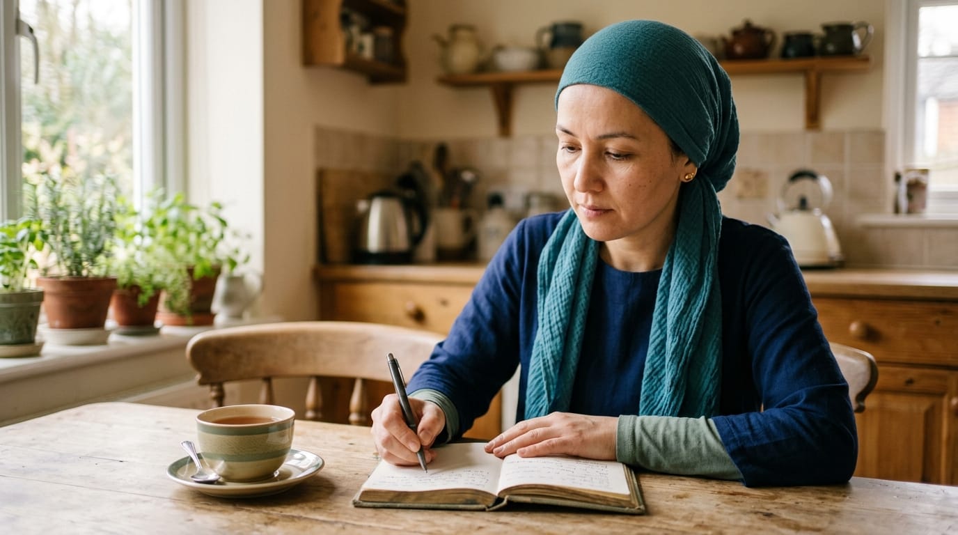 Family member keeping a written record of an older relative's symptoms