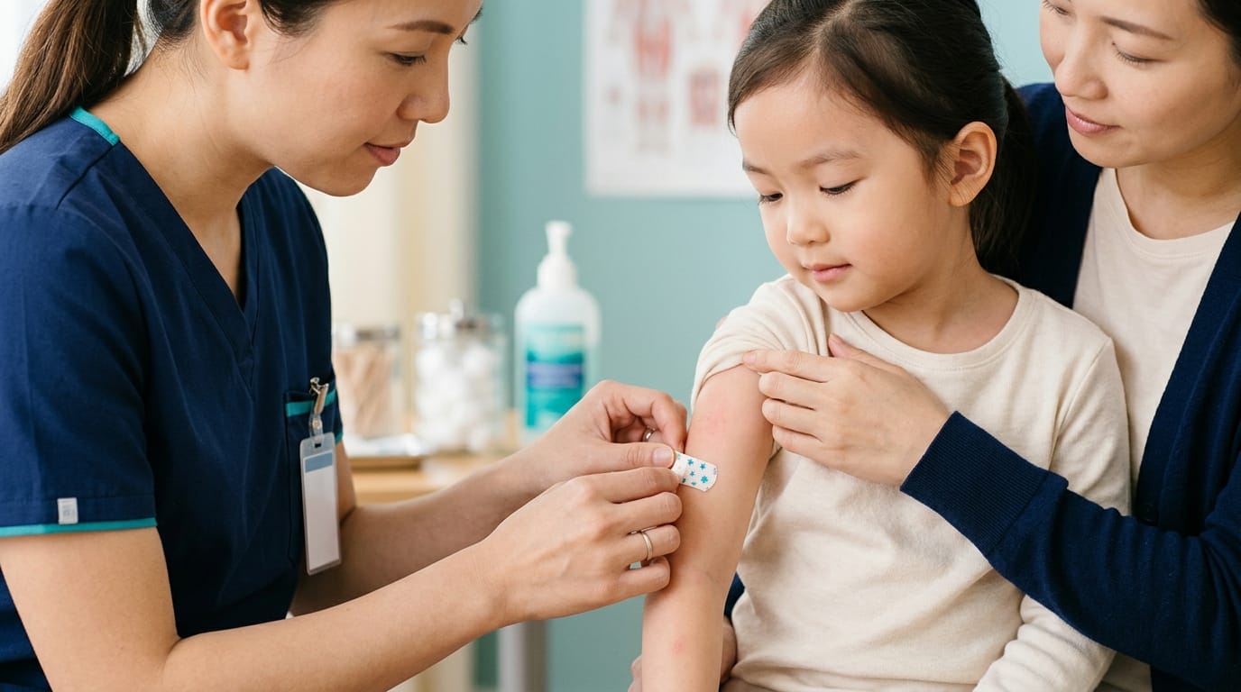 Bandage placed on child's arm during shunt incision healing period