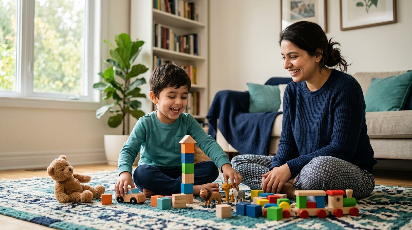Child playing with toys at a preschool