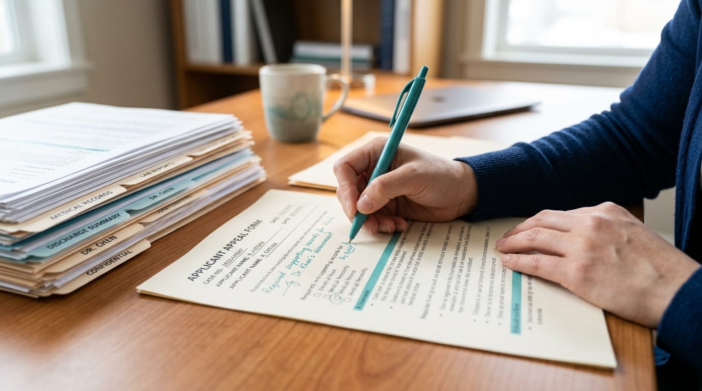 Hands writing notes on a letter requesting a second opinion