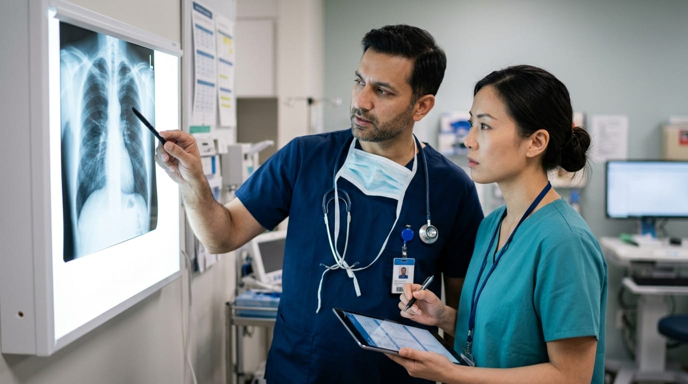 Medical team reviewing VNS implant placement